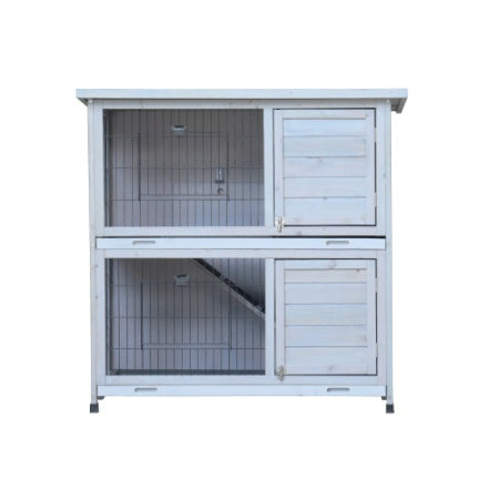 2-Story Rabbit Hutch - White with Removable Trays & Run - Purrfect Pet Haven