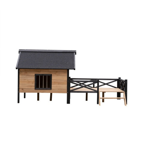Large Wooden Dog House - Outdoor Cabin with Porch - Purrfect Pet Haven