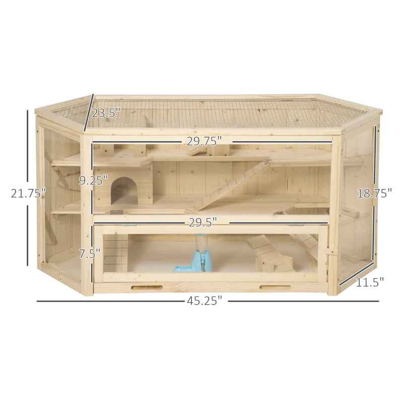Large Wooden Hamster Cage - 3 Tier Playhouse with Tray