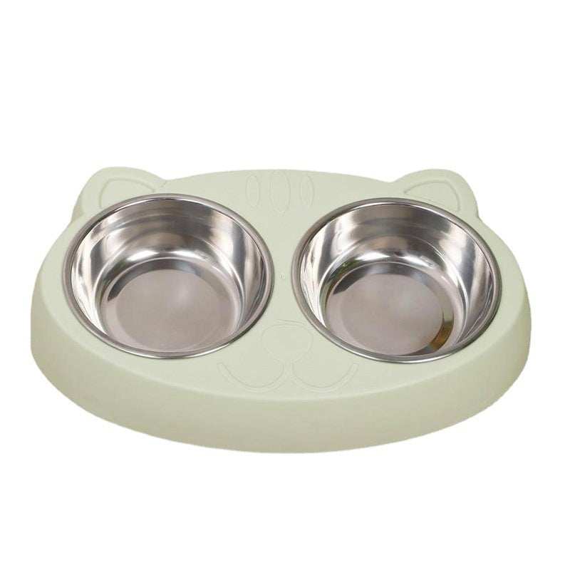 Wefulfil pet feeder stainless steel bowls with dual bowl design in a cat-shaped plastic base
