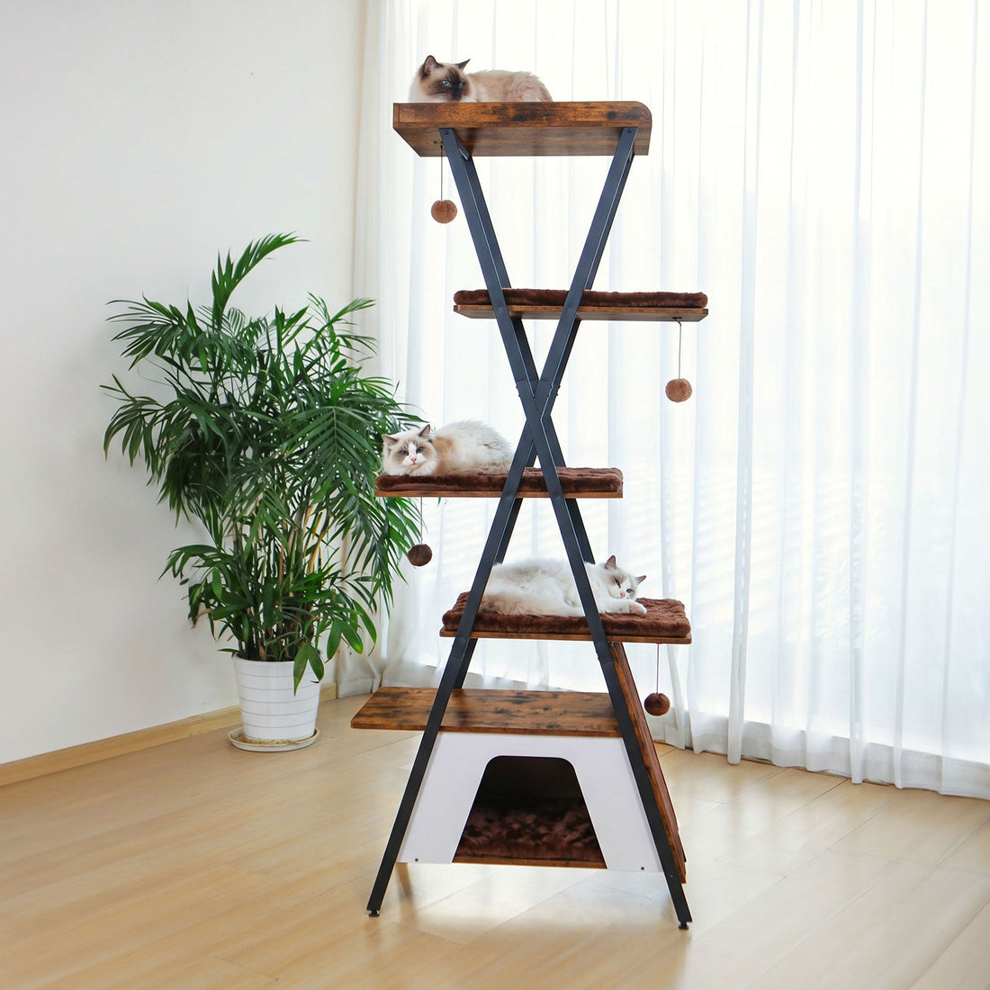 Wall-Mounted Cat Shelves & Climbing Tree Set with Hammock - 6 Pieces