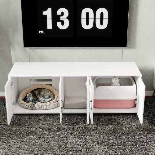Modern Cat Litter Box Furniture With Double Room, Wooden Cat Litter Box Furniture With Cat Door - Purrfect Pet Haven