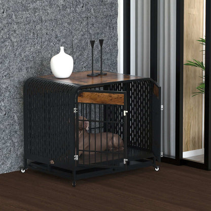 Heavy Duty 42 inch Wooden Table Top Wheeled Furniture Dog Crate - Purrfect Pet Haven