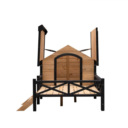 Large Wooden Dog House - Outdoor Cabin with Porch - Purrfect Pet Haven