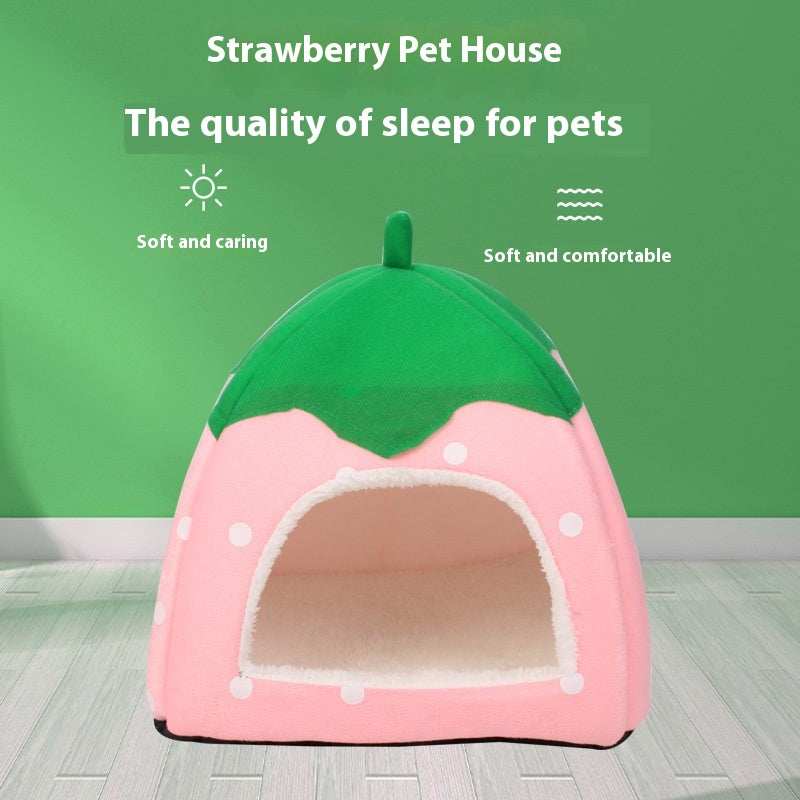 Plush Strawberry Pet Cat Nest - Cozy Cave - Purrfect Pet Haven