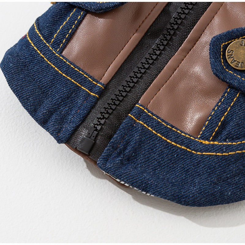 Retro Rebel Jacket - Denim Pet Coat with Fur - Purrfect Pet Haven
