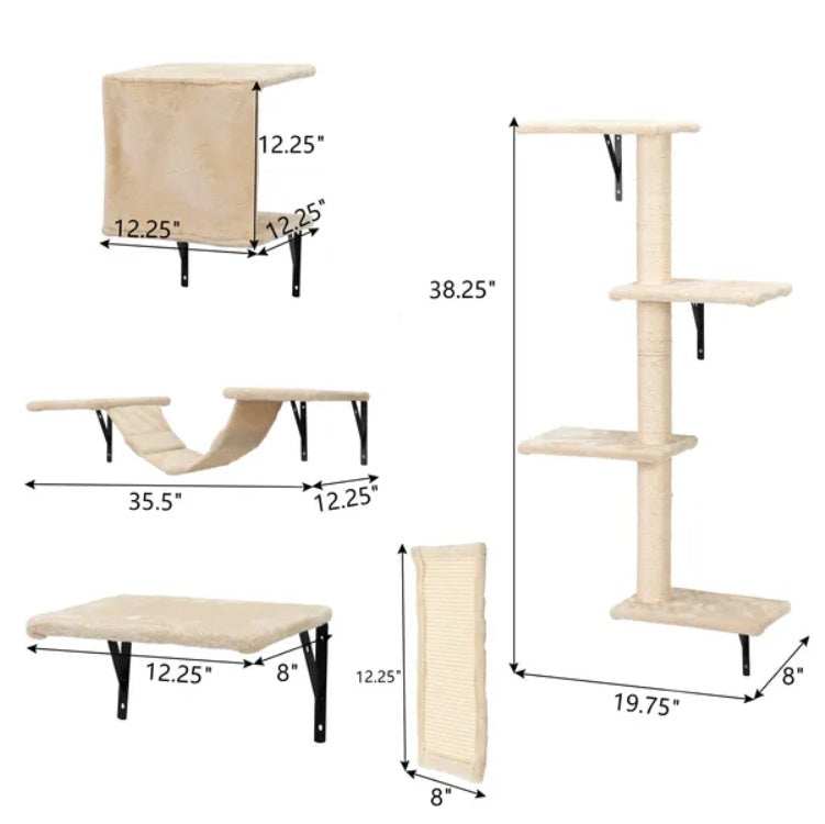 5 Pcs Wall Mounted Cat Climber Set  Floating Cat Shelves And Perches  Cat Activity Tree With Scratching Posts  Modern Cat Furniture - Purrfect Pet Haven