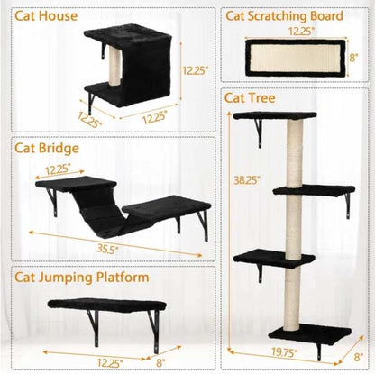 5 Pcs Wall Mounted Cat Climber Set  Floating Cat Shelves And Perches  Cat Activity Tree With Scratching Posts  Modern Cat Furniture - Purrfect Pet Haven