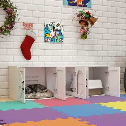 Modern Cat Litter Box Furniture With Double Room, Wooden Cat Litter Box Furniture With Cat Door - Purrfect Pet Haven