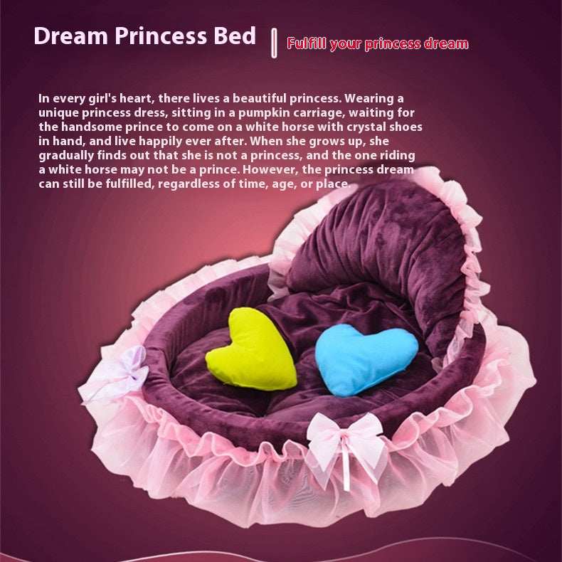 Dream Princess Lace Trim Pet Bed with Bolster Backrest - Purrfect Pet Haven