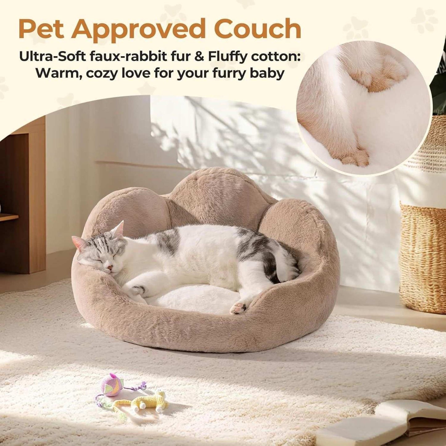 Cozy Khaki Flower Pet Bed - Washable - Purrfect Pet Haven