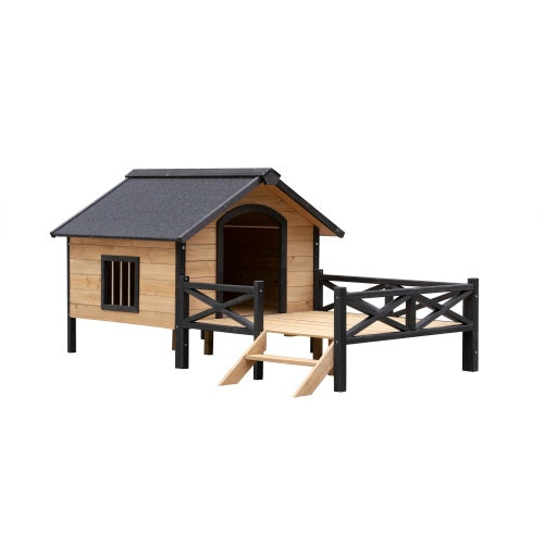 Large Wooden Dog House - Outdoor Cabin with Porch - Purrfect Pet Haven