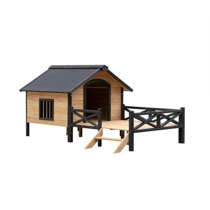 Large Wooden Dog House - Outdoor Cabin with Porch - Purrfect Pet Haven