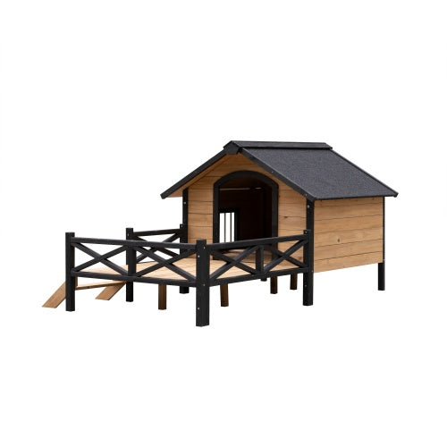 Large Wooden Dog House - Outdoor Cabin with Porch - Purrfect Pet Haven