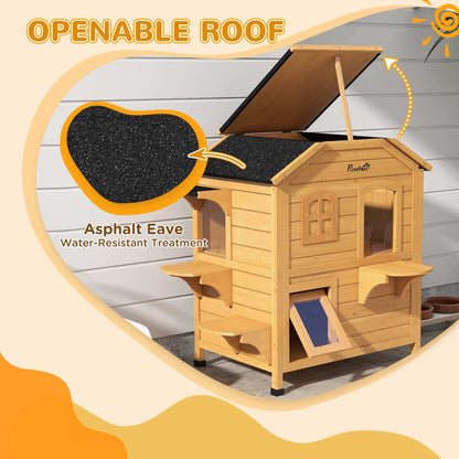 2-Story Wooden Outdoor Cat House - Feral Shelter with Escape Door - Purrfect Pet Haven