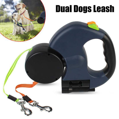 Reflective Swivel Dual Pet Retractable Dog Leash For Small Dogs with Light and Bag Holder - Purrfect Pet Haven