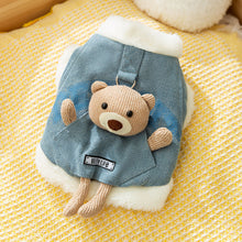 Teddy Bear Denim Vest - Dog Winter Coat with Plush Toy - Purrfect Pet Haven