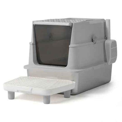 Stainless Steel Cat Litter Box, Covered Extra Large Cat Litter Box Enclosure, Metal Kitty Litter Boxes With Lid, Litter Scoop, And Filter Pedal, Anti-Leakage, Non-Stick, Easy To Clean