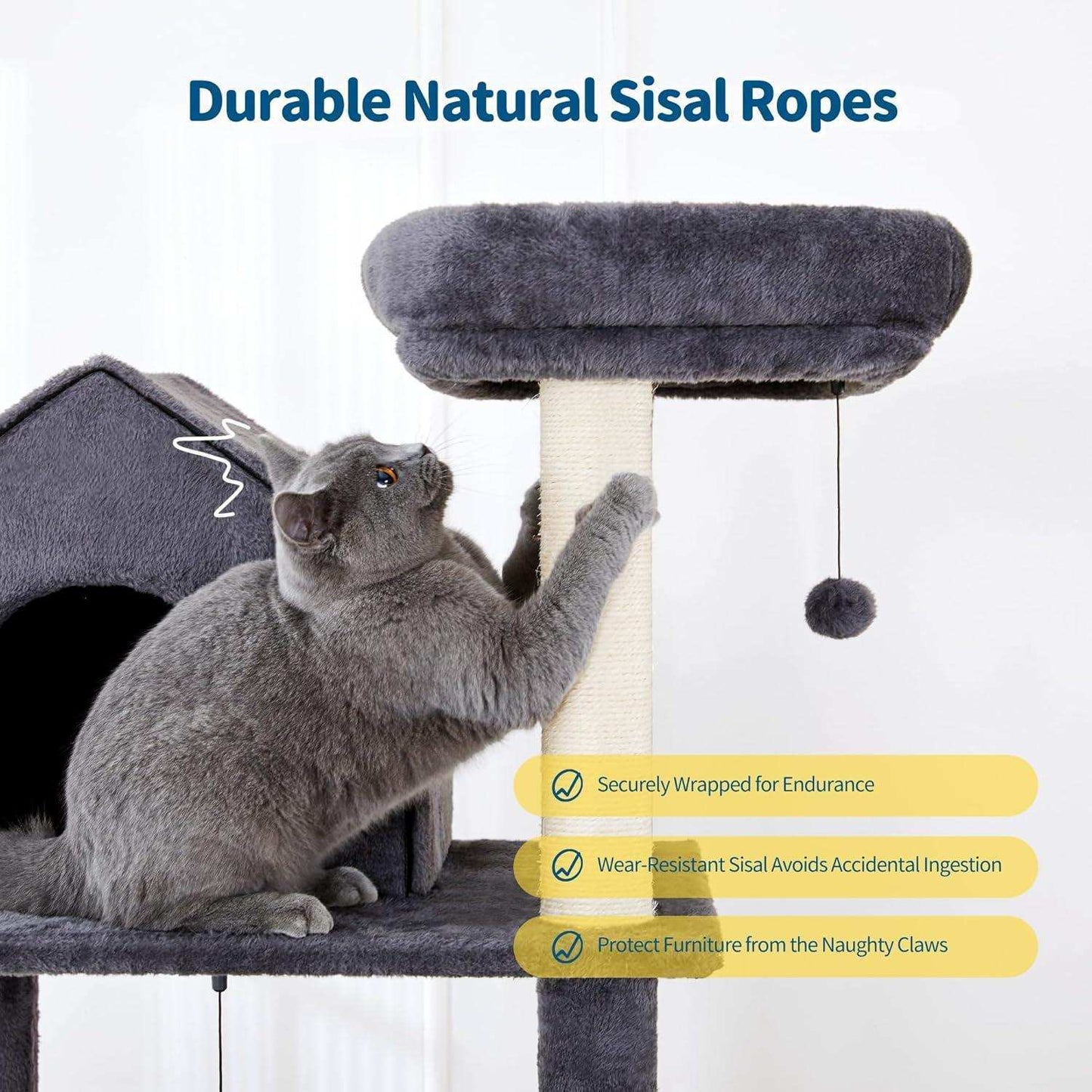 60 Inch Multi-Level Cat Tree For Indoor Cats With Plush Hammock - Purrfect Pet Haven