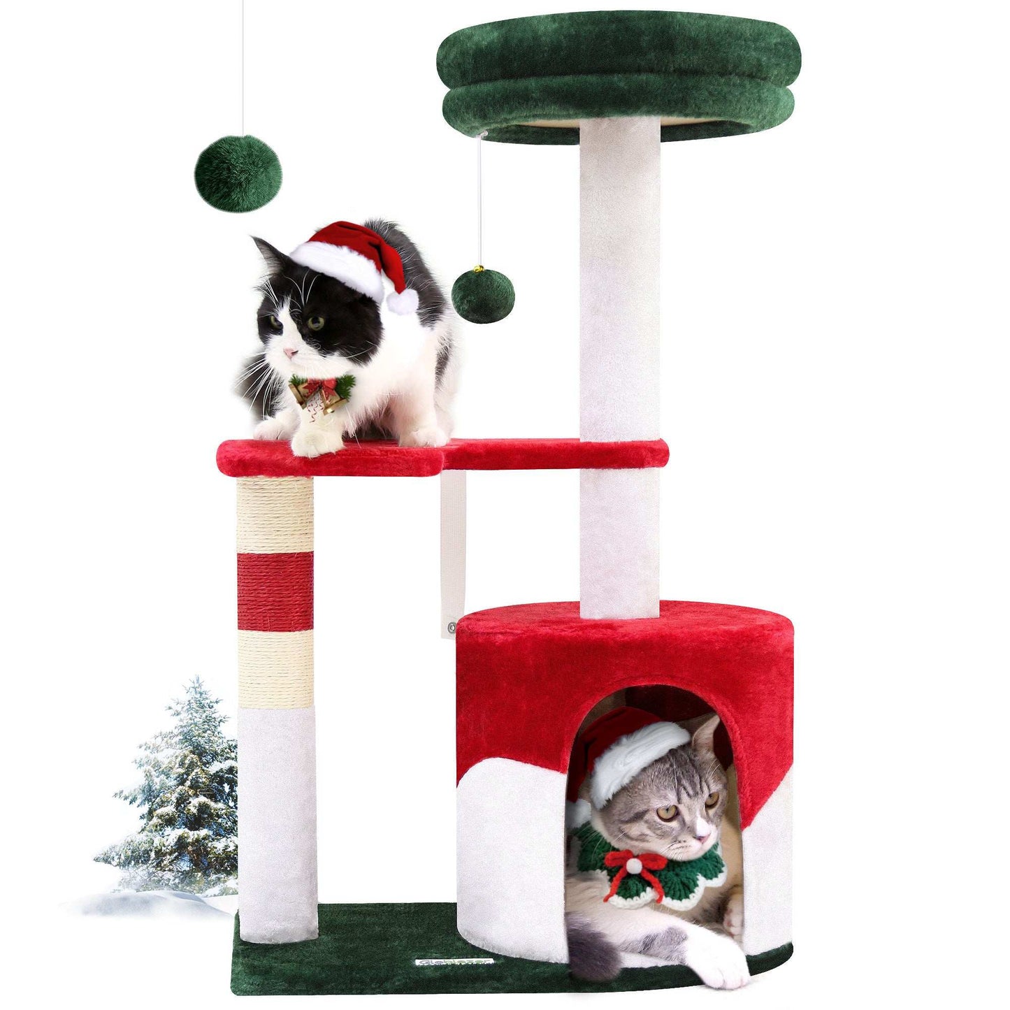 33 Inch Christmas Style Cat Climbing Frame - Festive Holiday Cat Tree Tower - Purrfect Pet Haven