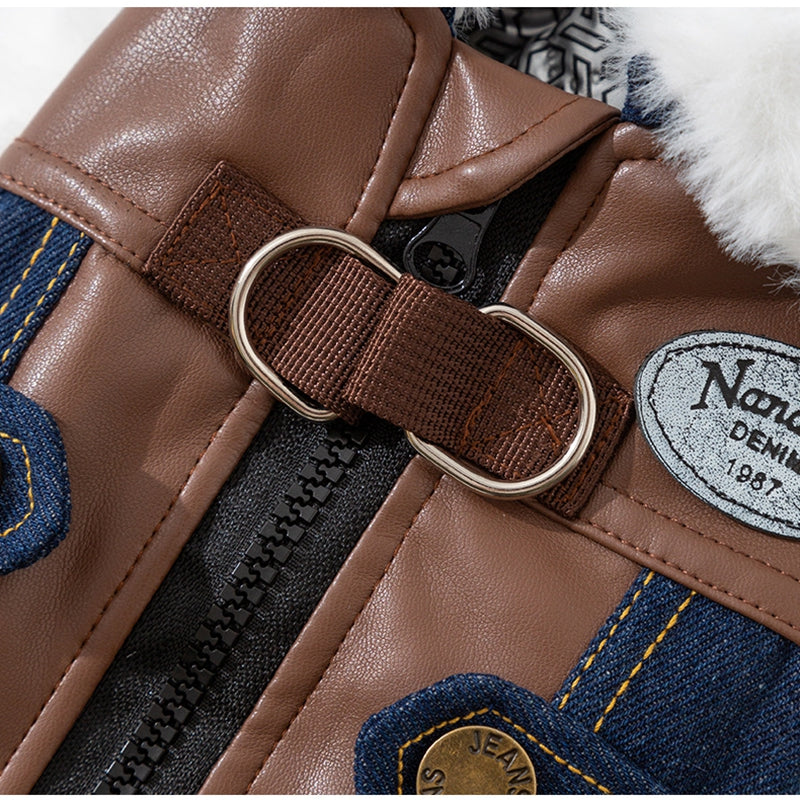 Retro Rebel Jacket - Denim Pet Coat with Fur - Purrfect Pet Haven