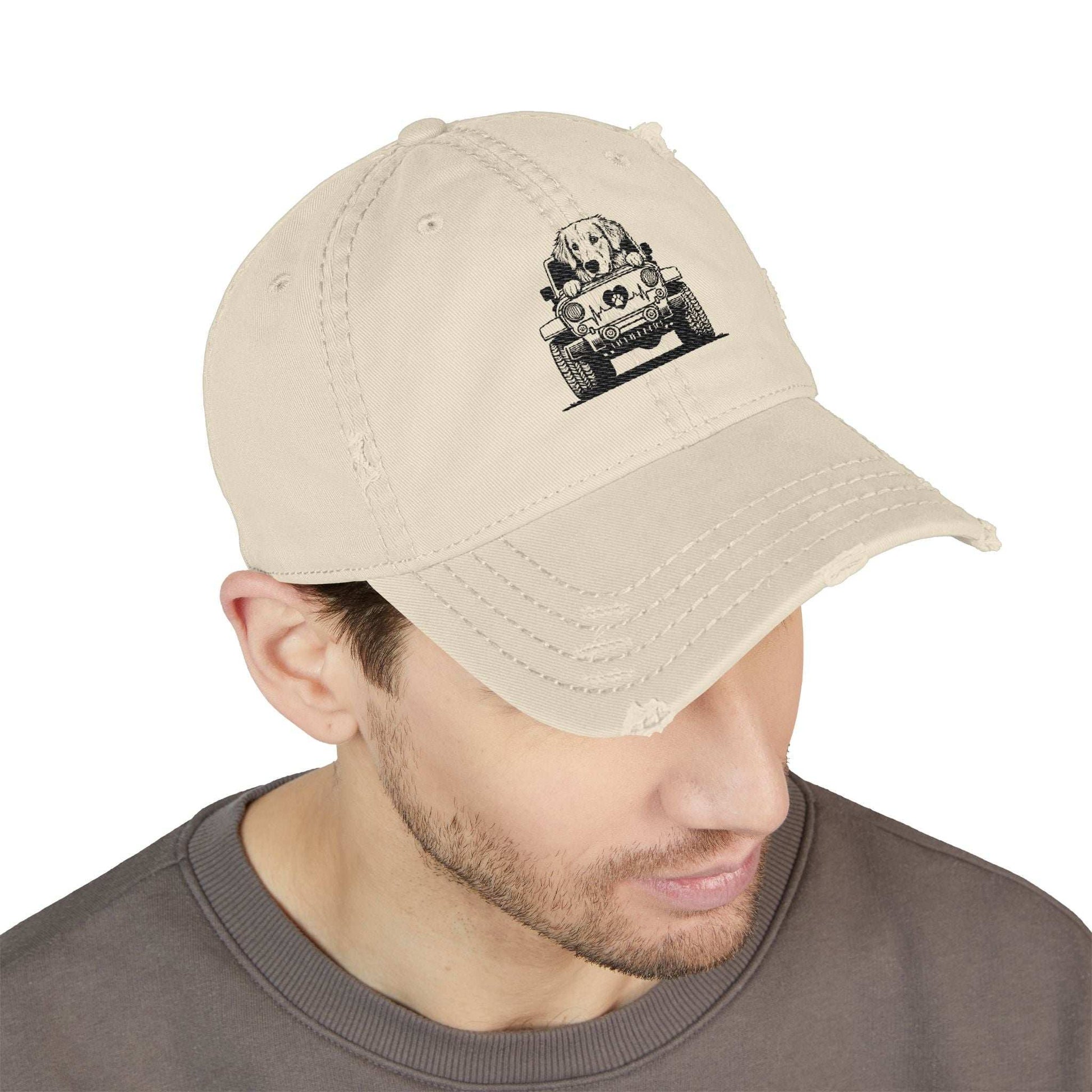 Embroidered Golden Retriever Jeep Hat - Vintage Distressed Cap - Purrfect Pet Haven