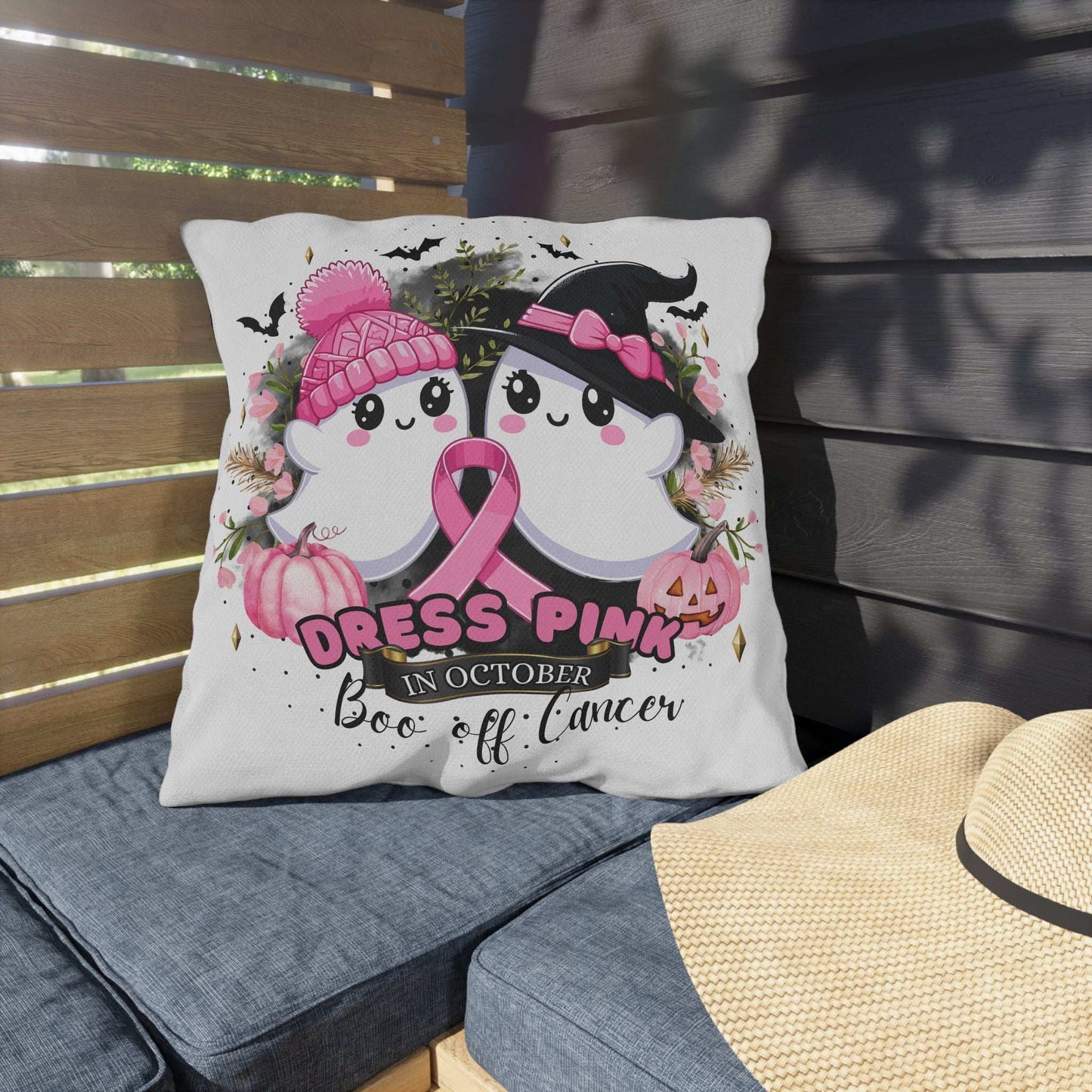 Breast Cancer Awareness Halloween Pillow - Boo Off Cancer - Purrfect Pet Haven