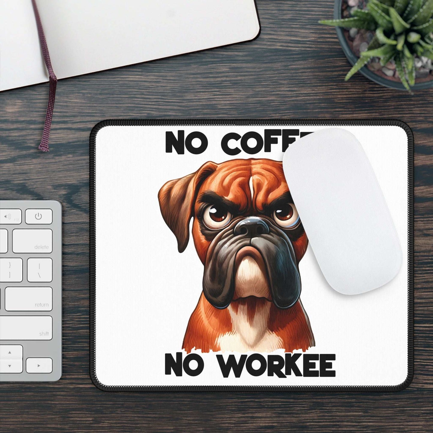 Funny Boxer Dog Gaming Mouse Pad - "No Coffee No Workee" - Purrfect Pet Haven