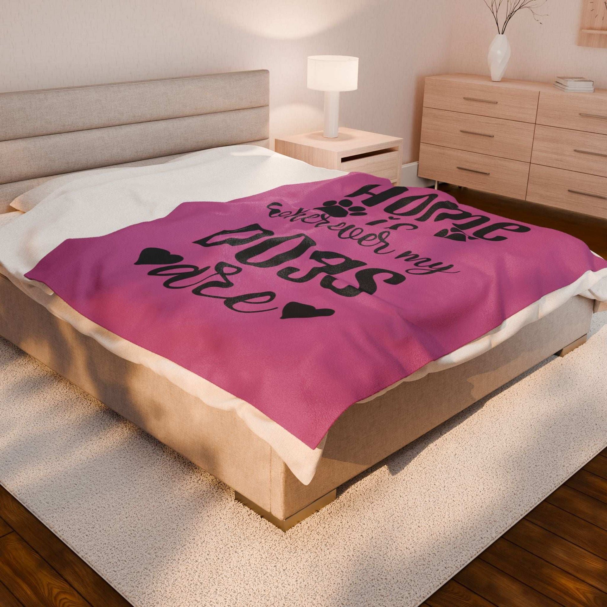 Cozy Pet Lover's Blanket - "Home is Wherever My Dogs Are" - Velveteen Plush - Purrfect Pet Haven