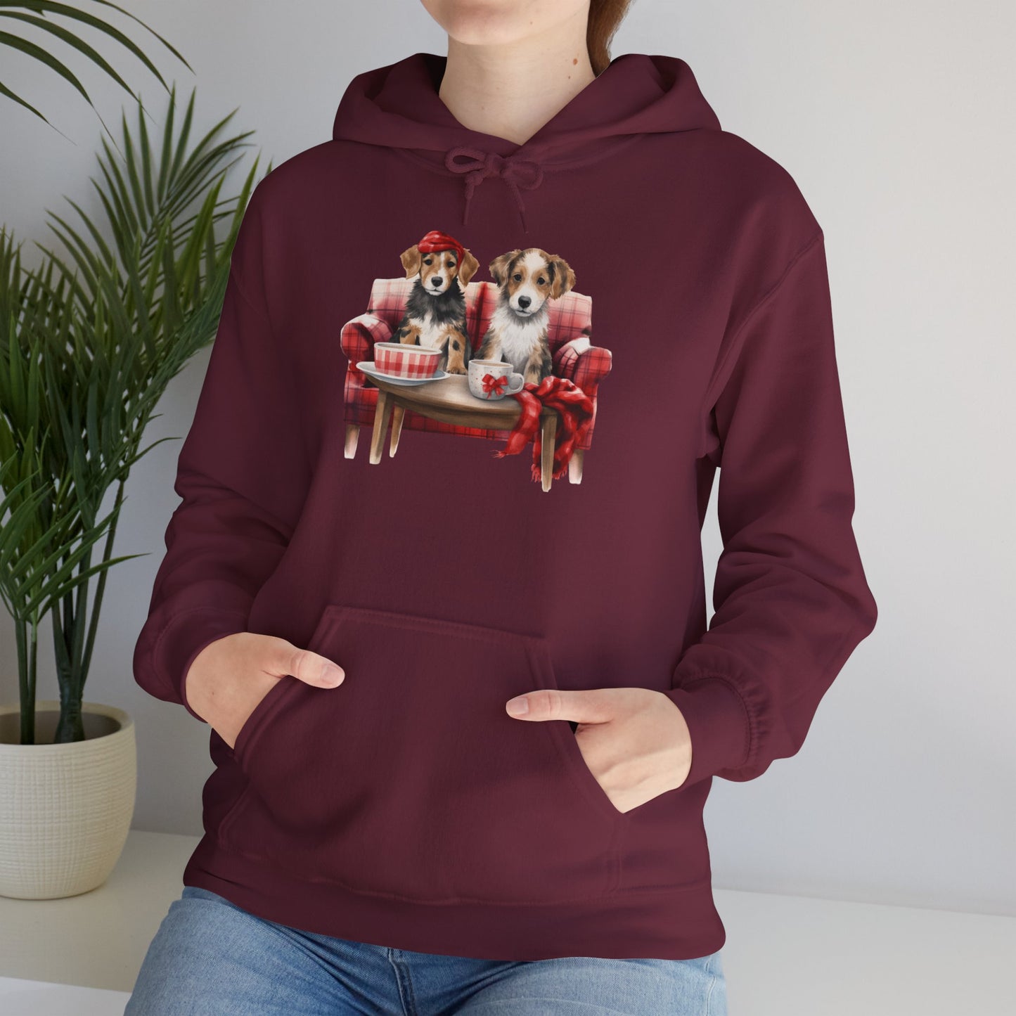 Christmas Hoodie - Festive Puppies on Sofa Design - Purrfect Pet Haven