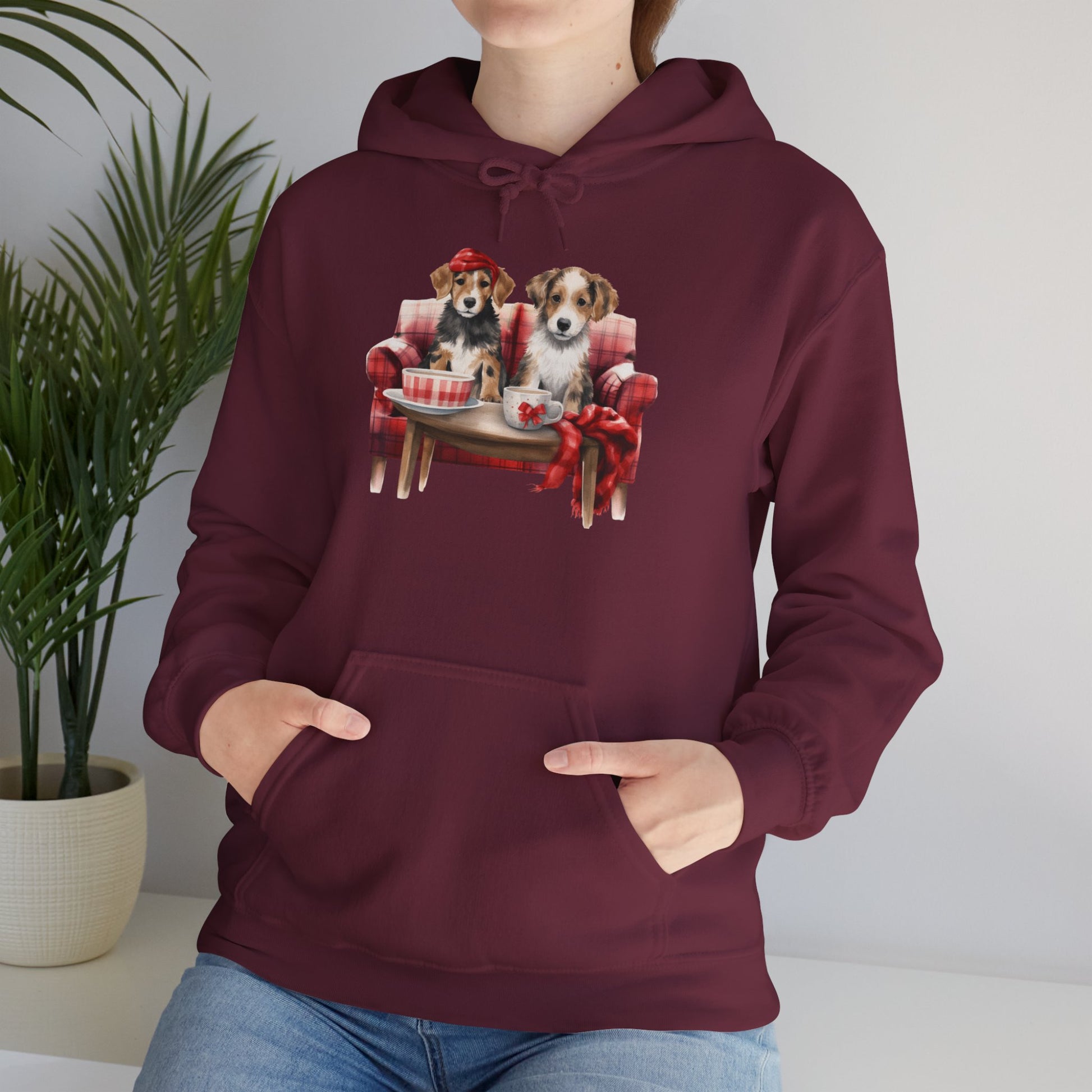 Christmas Hoodie - Festive Puppies on Sofa Design - Purrfect Pet Haven