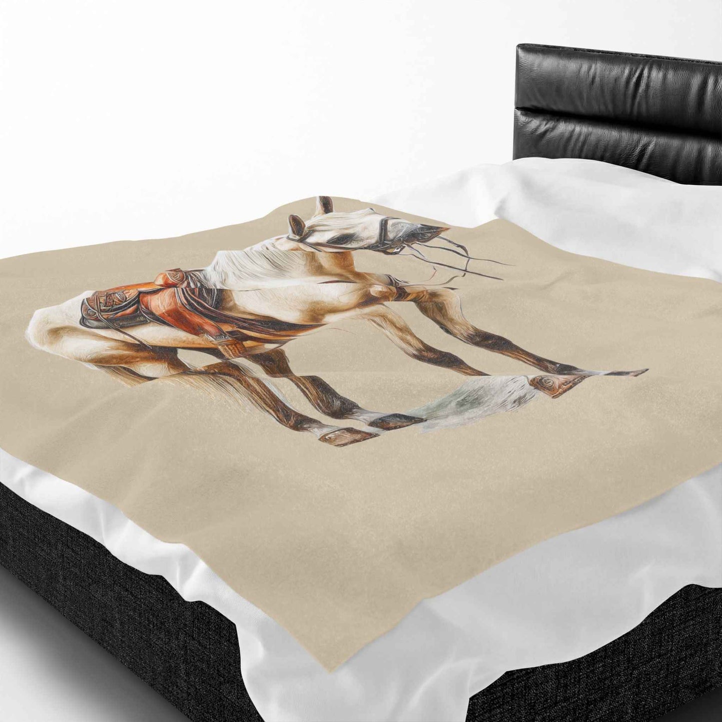 Velveteen Plush Blanket - Saddled Horse Illustration Cozy Throw