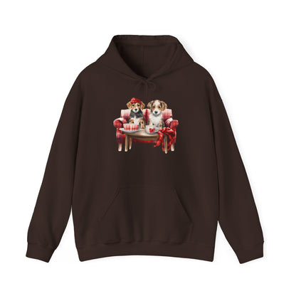Christmas Hoodie - Festive Puppies on Sofa Design - Purrfect Pet Haven