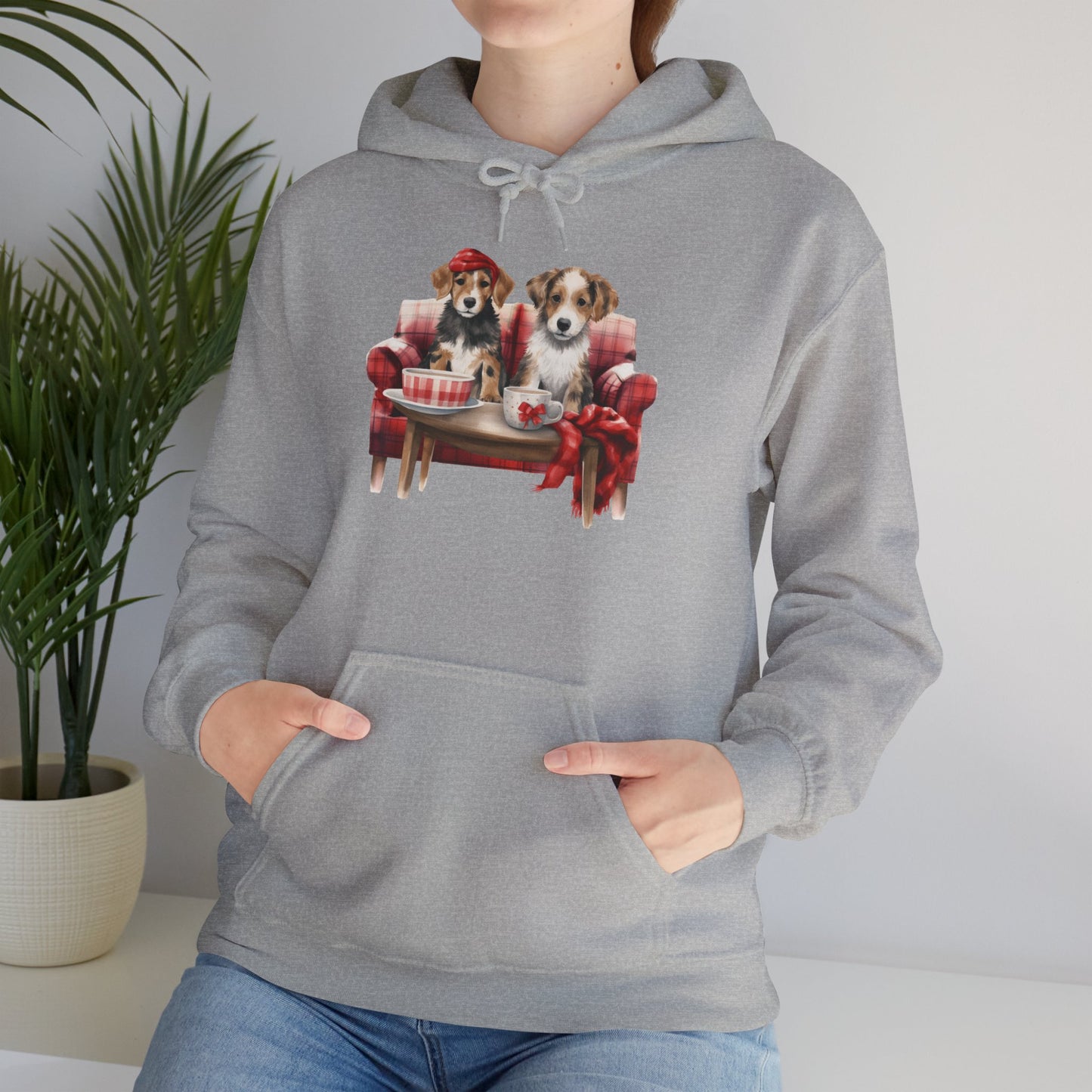Christmas Hoodie - Festive Puppies on Sofa Design - Purrfect Pet Haven