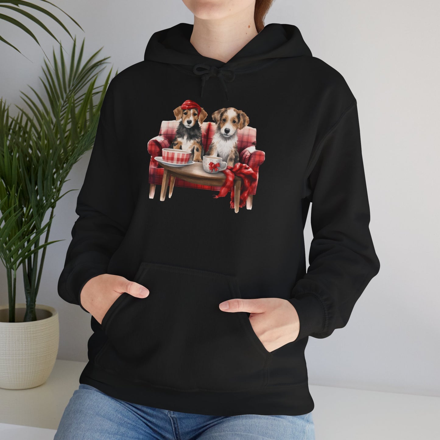Christmas Hoodie - Festive Puppies on Sofa Design - Purrfect Pet Haven