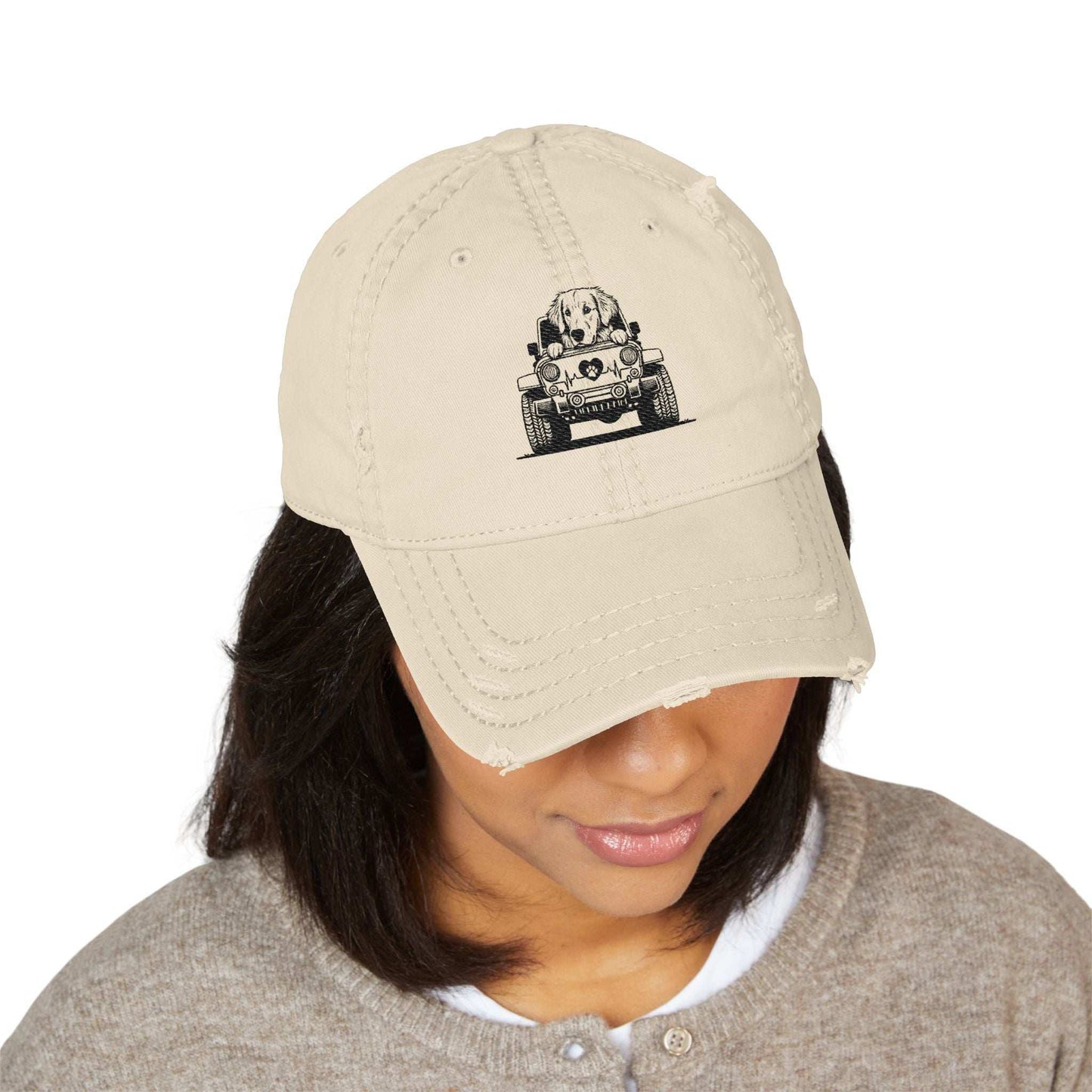 Embroidered Golden Retriever Jeep Hat - Vintage Distressed Cap - Purrfect Pet Haven