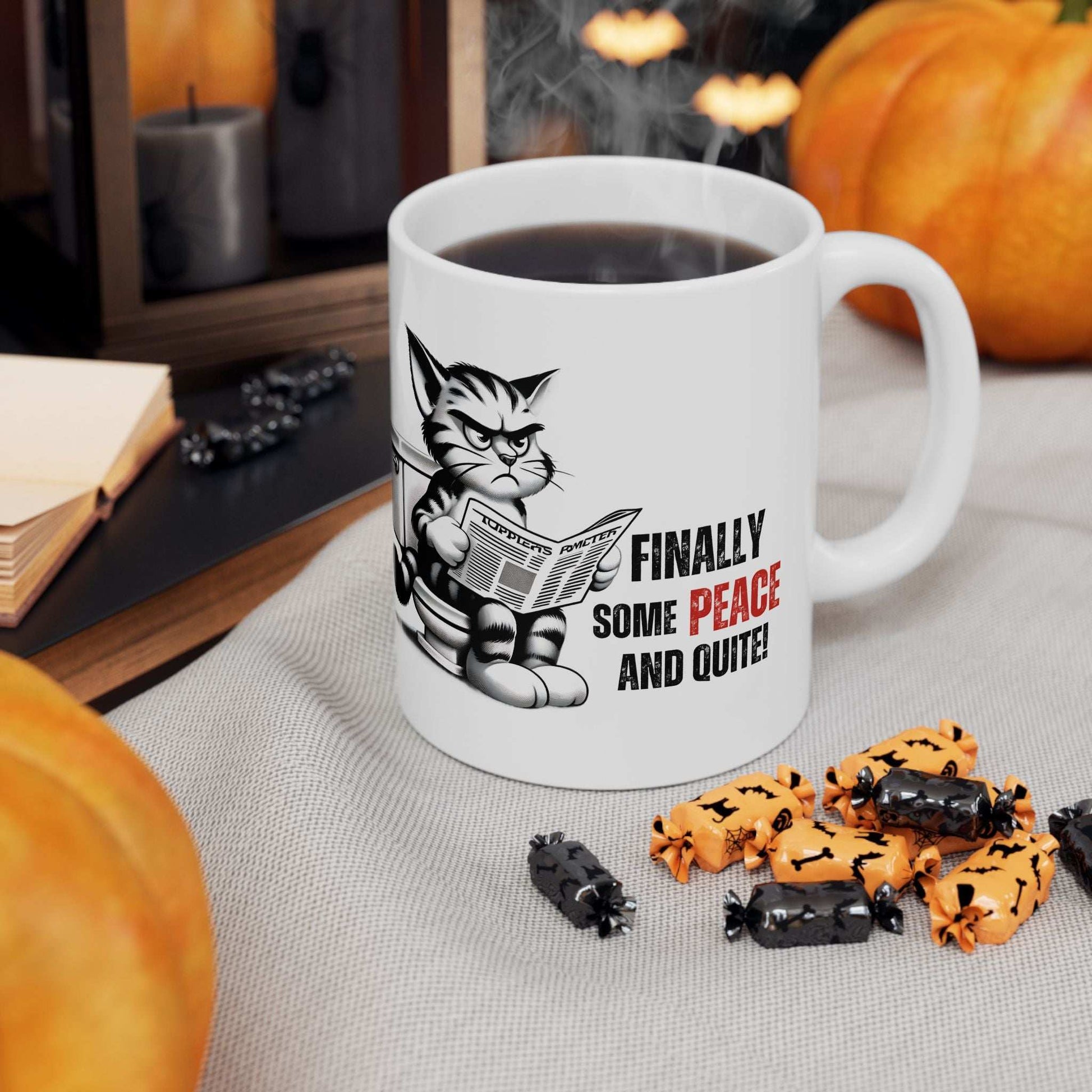 Funny Cat Ceramic Mug – "Finally Some Peace and Quiet!" – Perfect Gift for Cat Lovers - Purrfect Pet Haven