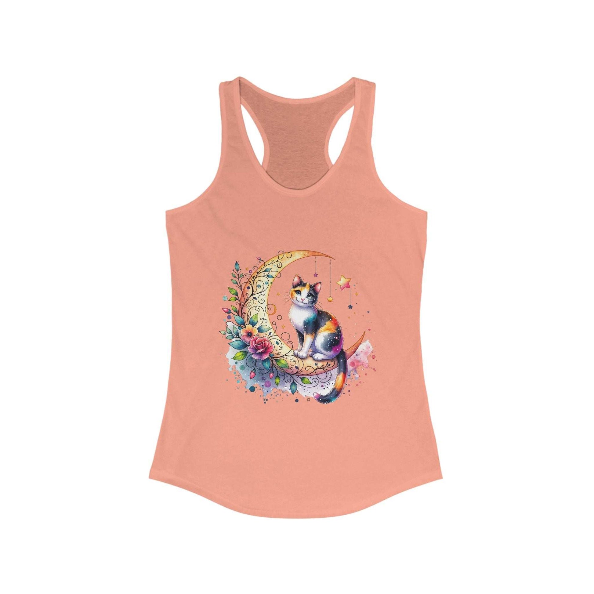 Whimsical Cat Moon Racerback Tank Top for Women | Purrfect Pet Haven
