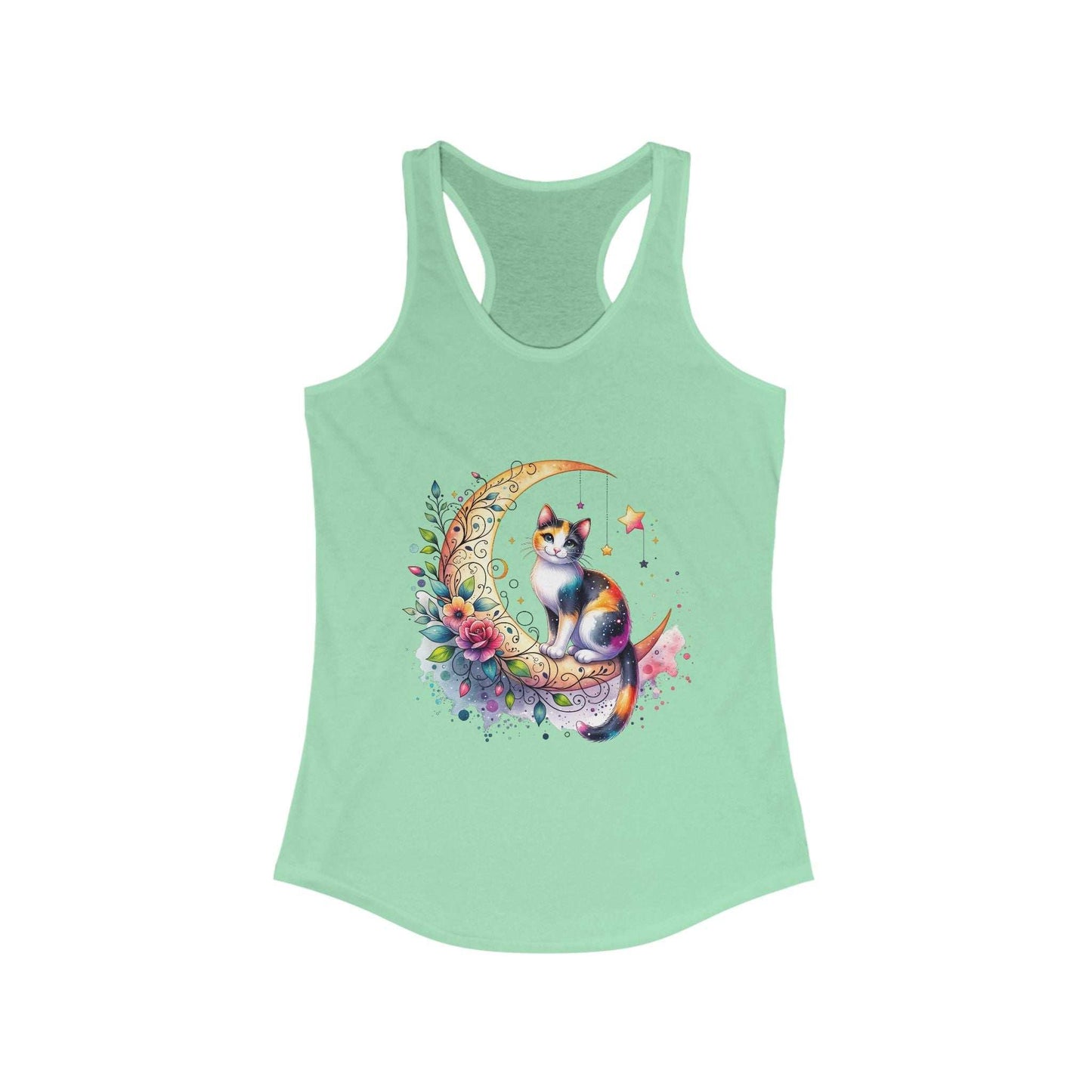 Whimsical Cat Moon Racerback Tank Top for Women | Purrfect Pet Haven