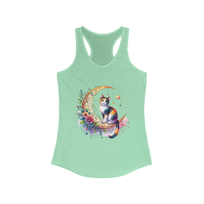 Whimsical Cat Moon Racerback Tank Top for Women | Purrfect Pet Haven