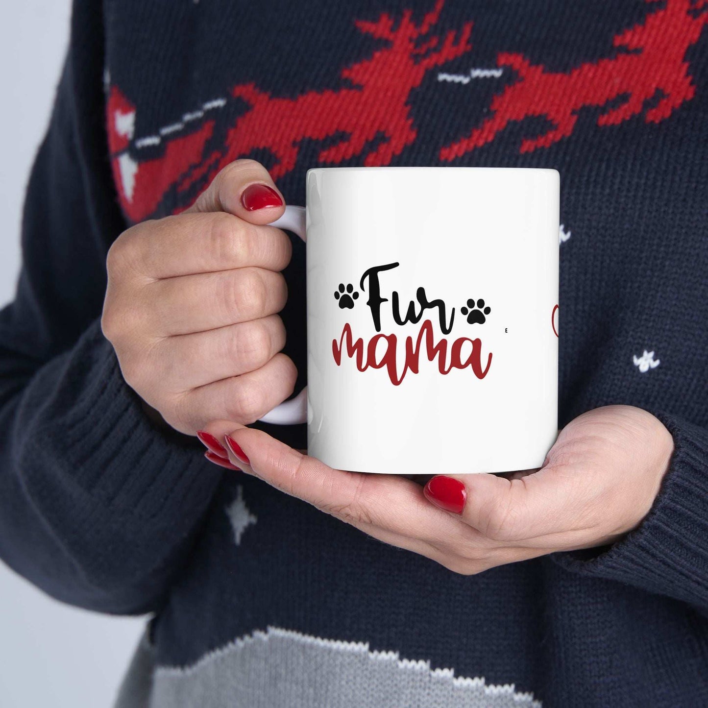 Fur Mama Ceramic Mug - 11oz & 15oz with Heart and Paw Print Design - Purrfect Pet Haven