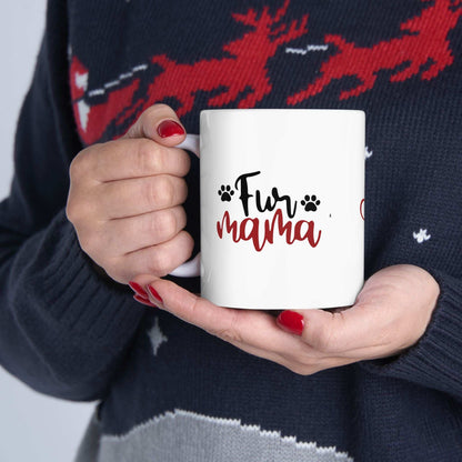 Fur Mama Ceramic Mug - 11oz & 15oz with Heart and Paw Print Design - Purrfect Pet Haven