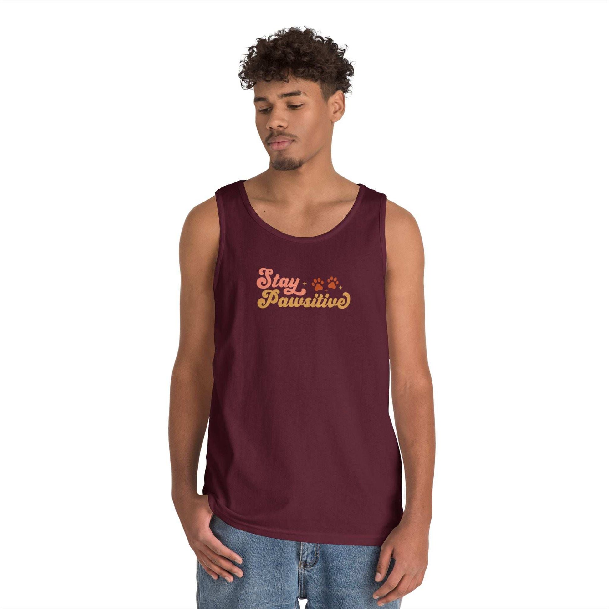 Cute Pet Lover Tank Top, Stay Pawsitive Tank, Funny Dog Lover Shirt - Purrfect Pet Haven