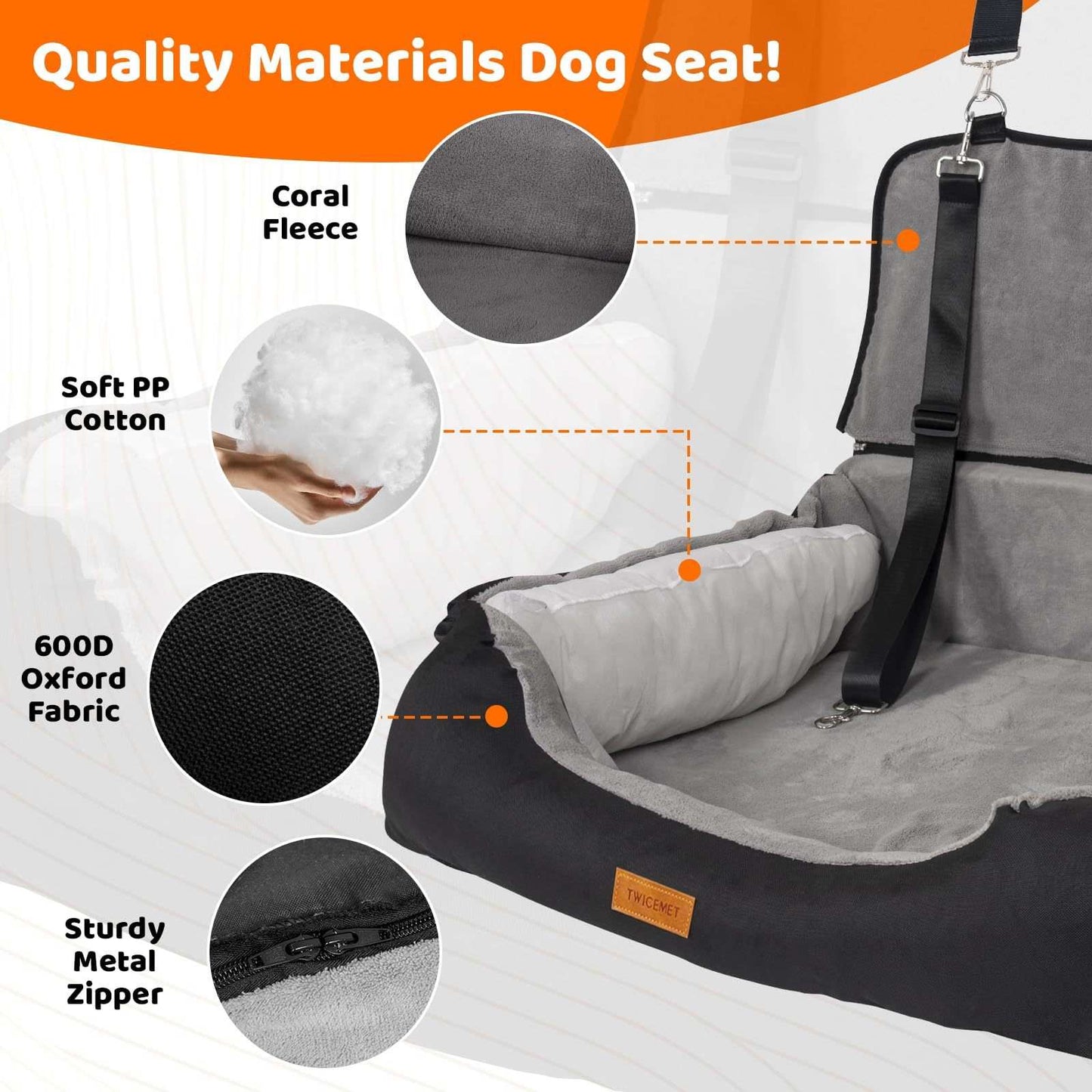Coral Fleece Dog Booster Seat, Pet Travel Bed With Storage And Clip-on Leash, For Large Dogs 70 Lbs Or 2 Medium,Small Dogs - Purrfect Pet Haven