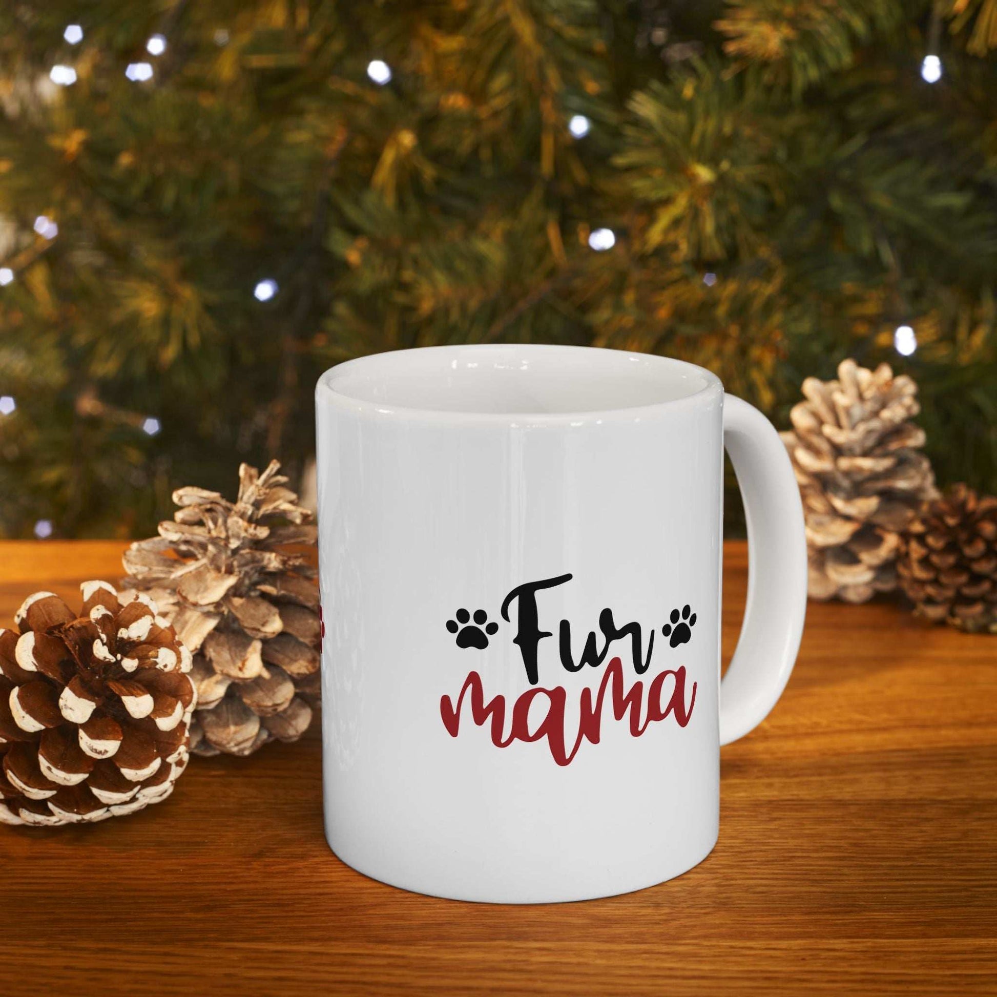 Fur Mama Ceramic Mug - 11oz & 15oz with Heart and Paw Print Design - Purrfect Pet Haven