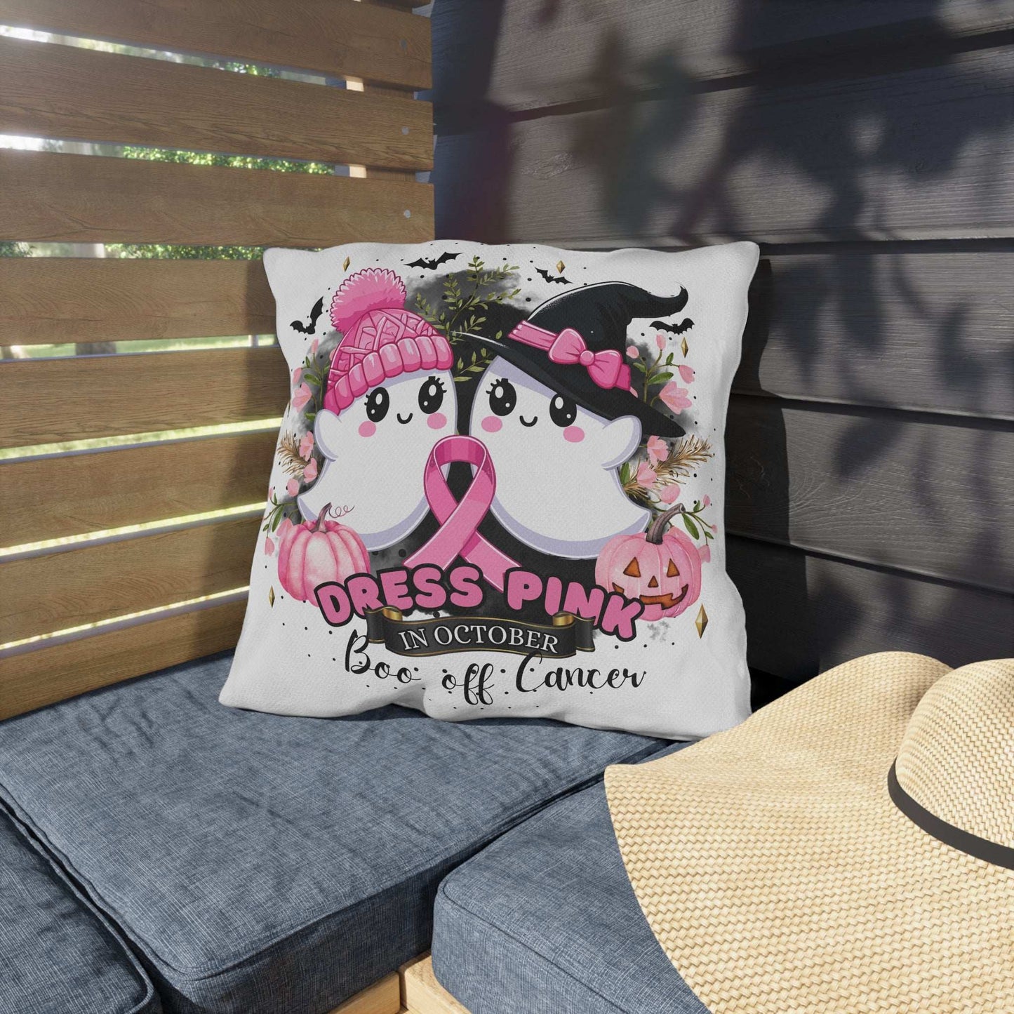 Breast Cancer Awareness Halloween Pillow - Boo Off Cancer - Purrfect Pet Haven