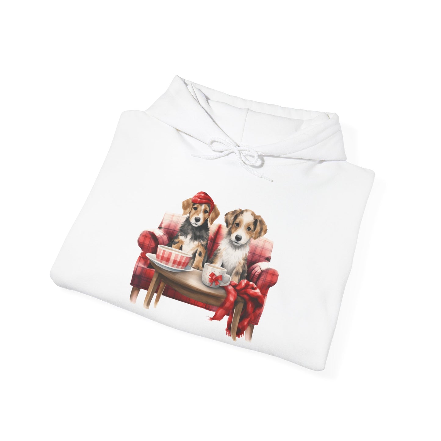 Christmas Hoodie - Festive Puppies on Sofa Design - Purrfect Pet Haven