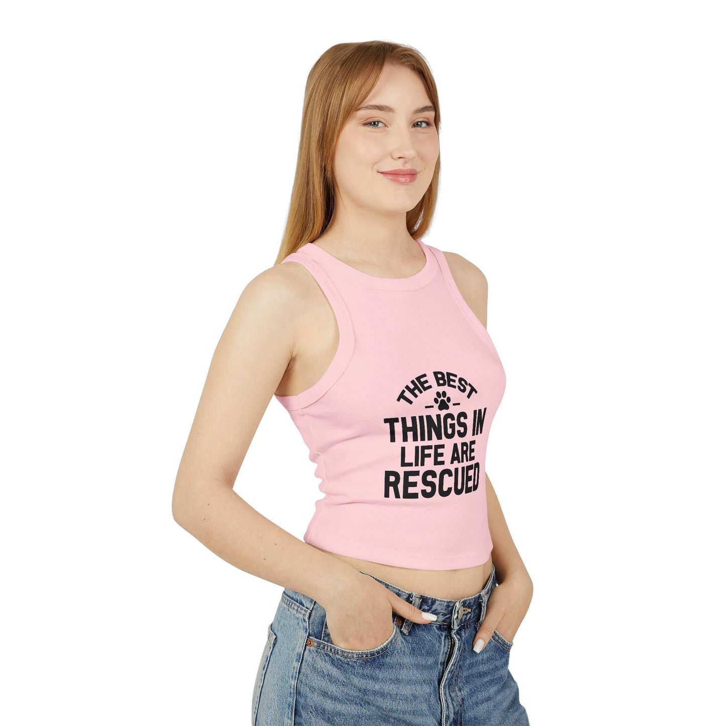 Rescue Love Women's Micro Rib Racer Tank Top - The Best Things in Life Are Rescued | Purrfect Pet Haven