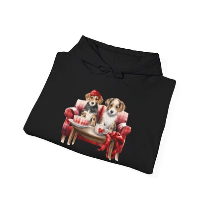 Christmas Hoodie - Festive Puppies on Sofa Design - Purrfect Pet Haven