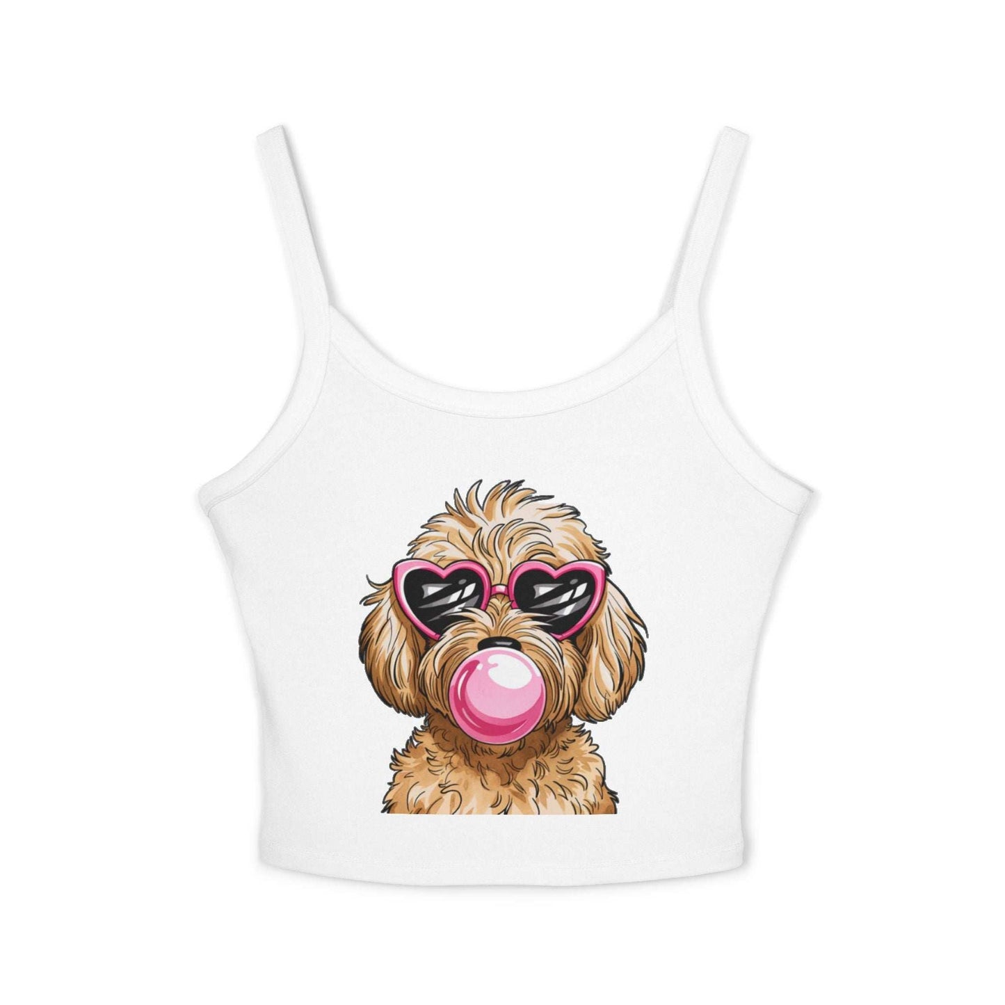 Cool Goldendoodle Blowing Bubble - Women's Spaghetti Strap Tank Top | Purrfect Pet Haven